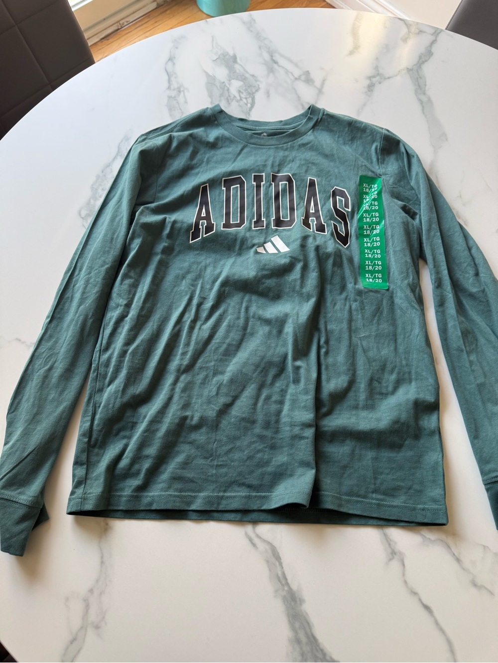 adidas Men's Teal Green Long-Sleeve Logo Tee